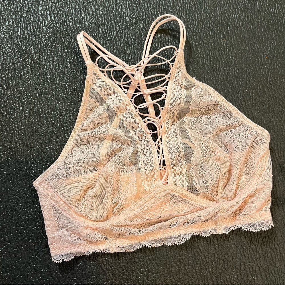 Victoria's Secret Size XS Very Sexy Bralette Pink Lace Up High Neck - Picture 1 of 5